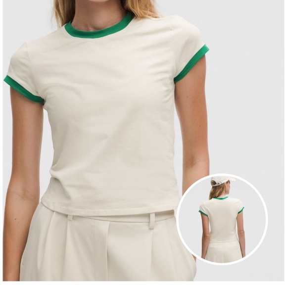 Lululemon Organic Cotton Ringer Baby Tee
Ivory /  Green size large NWT - Picture 1 of 7